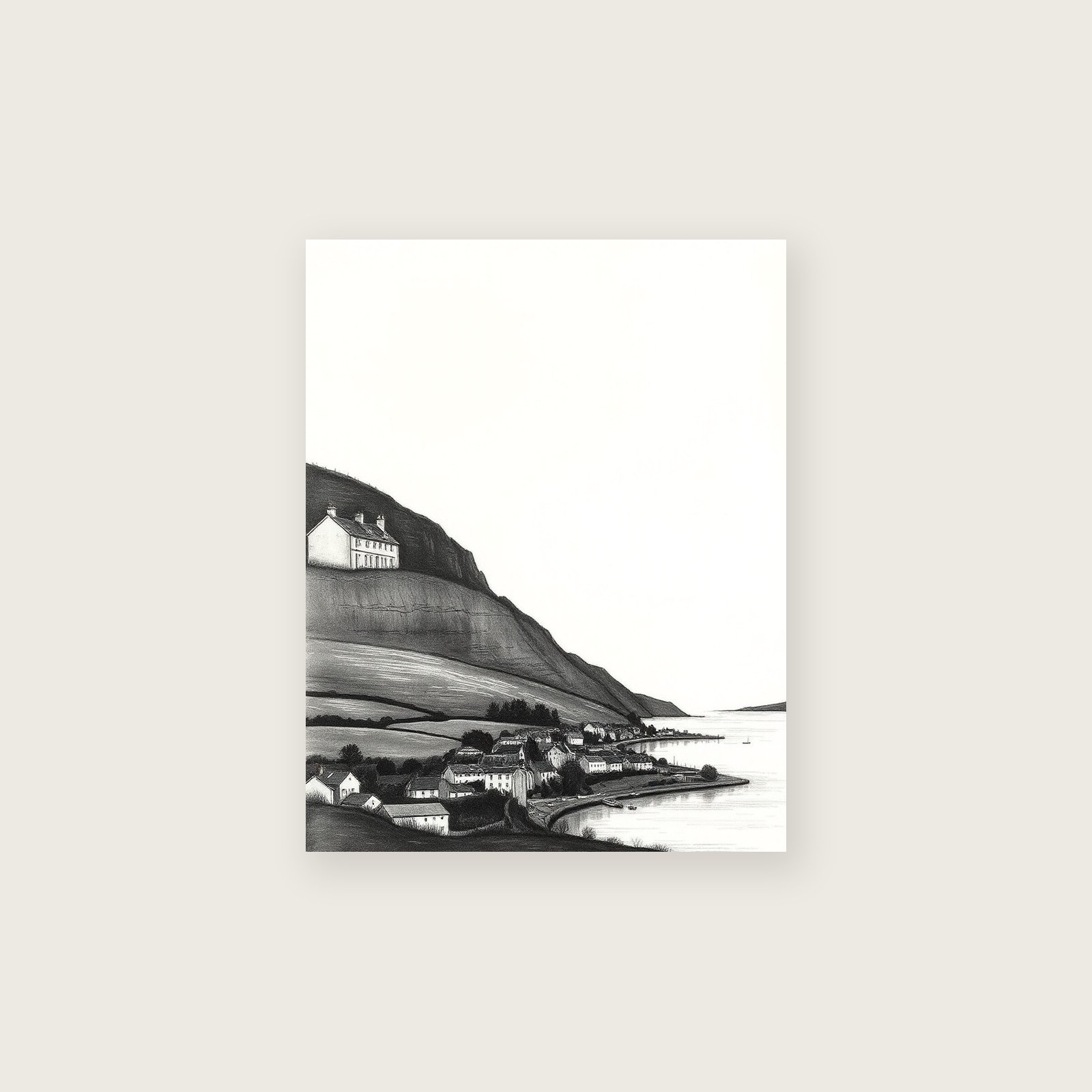 Loch Shiel Charcoal Wall Art - Black & White Print - Unframed Print, A3