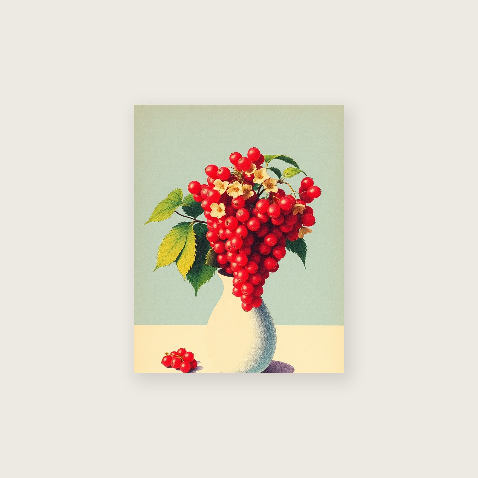 Flowering Currant Riso Print Wall Art - Framed Colourful Print, unframed print