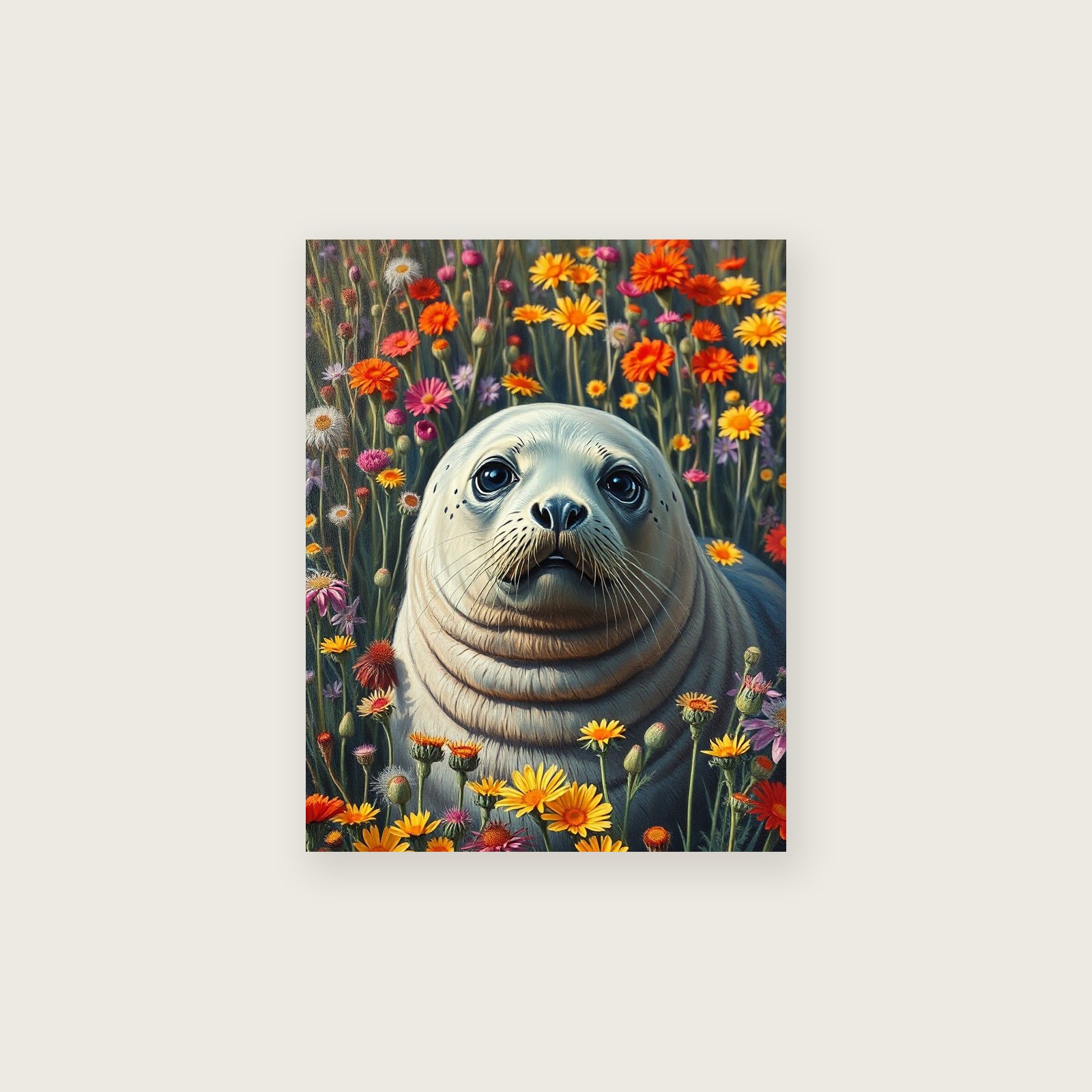Common Seal Animal Wall Art - Colourful Impasto Print - Unframed Print, A3