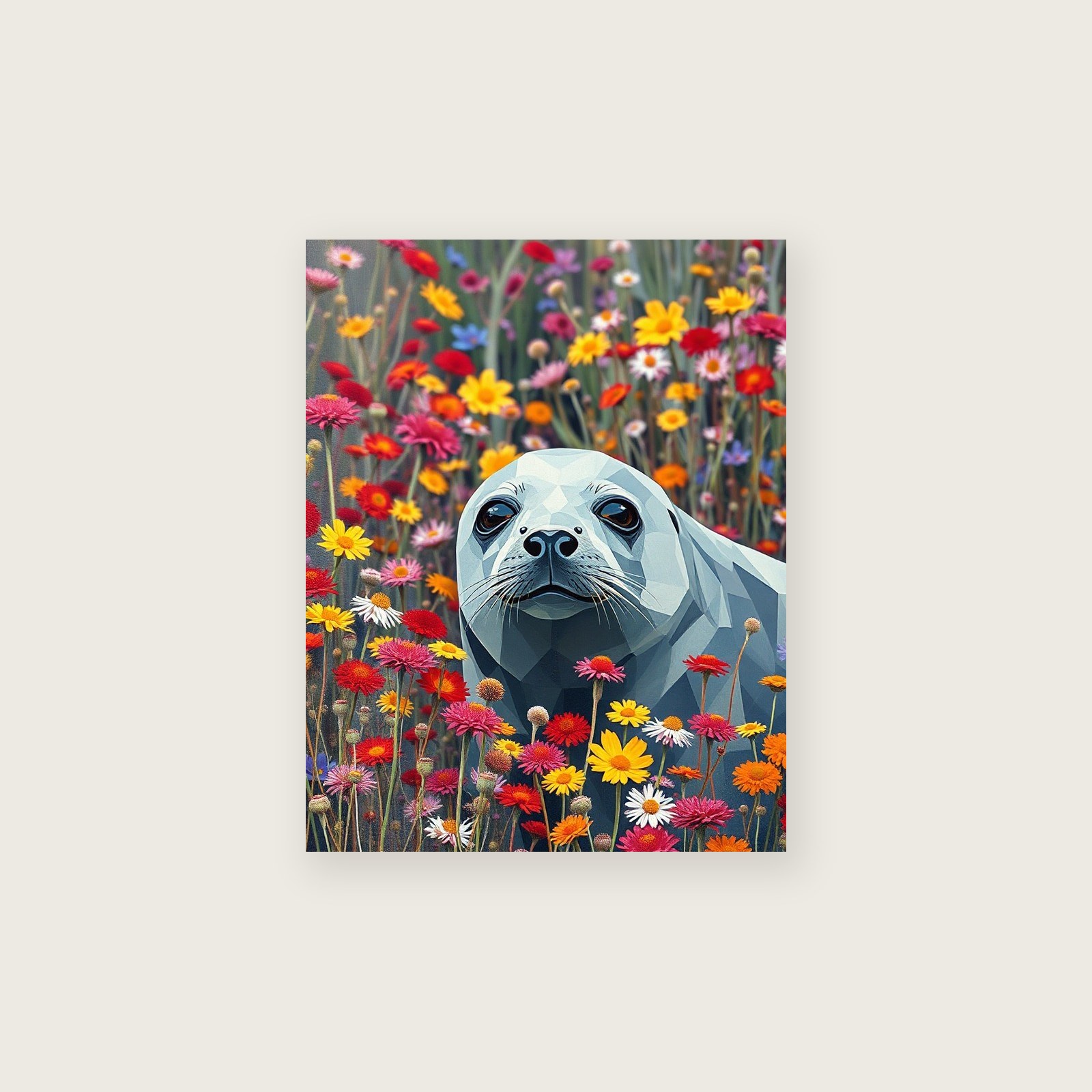 Grey Seal Animal Wall Art - Colourful Palette Knife Print - Unframed Print, A3