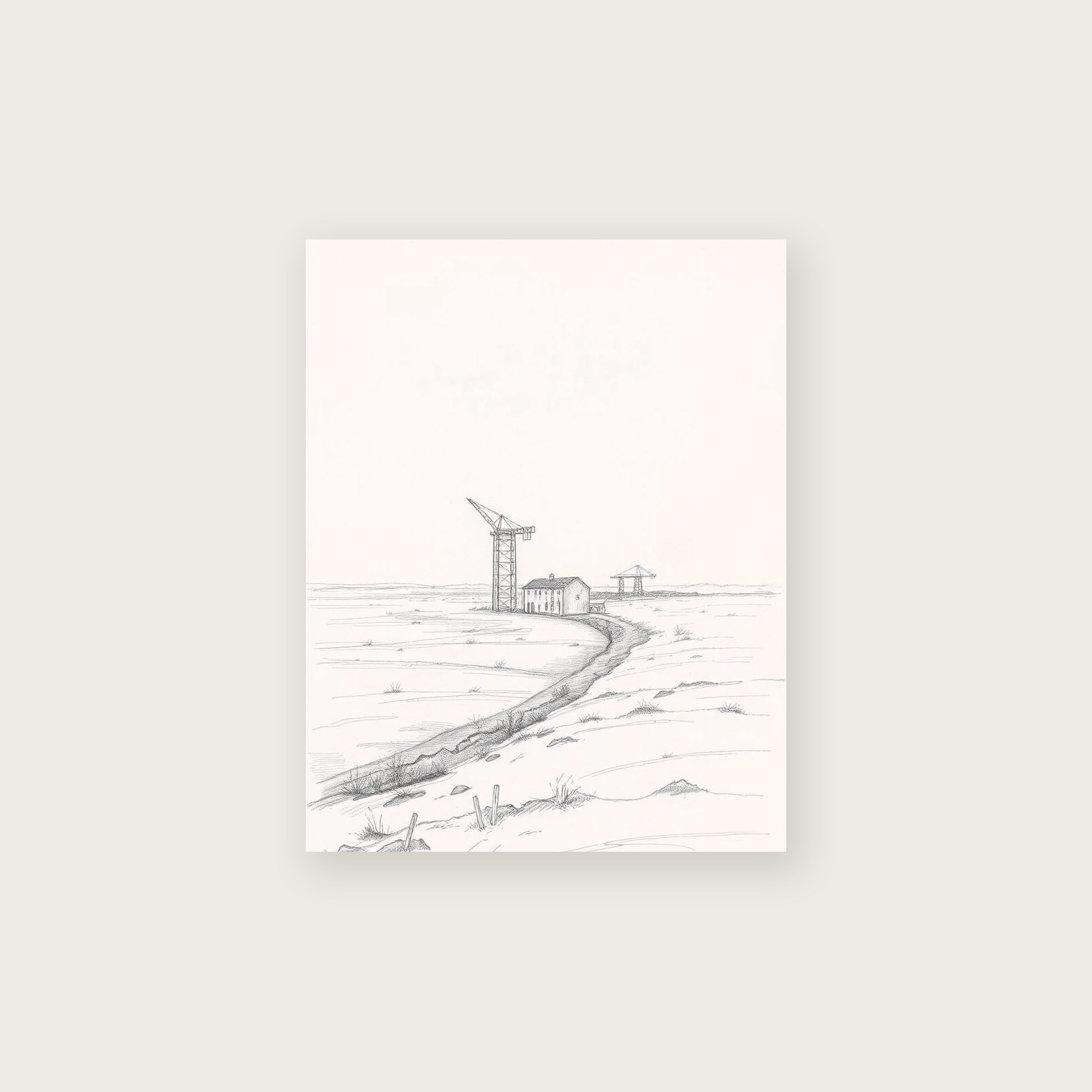 Framed Pencil Sketch Print of Hartland Quay - Neutral & Beige Landscape Wall Art, unframed print