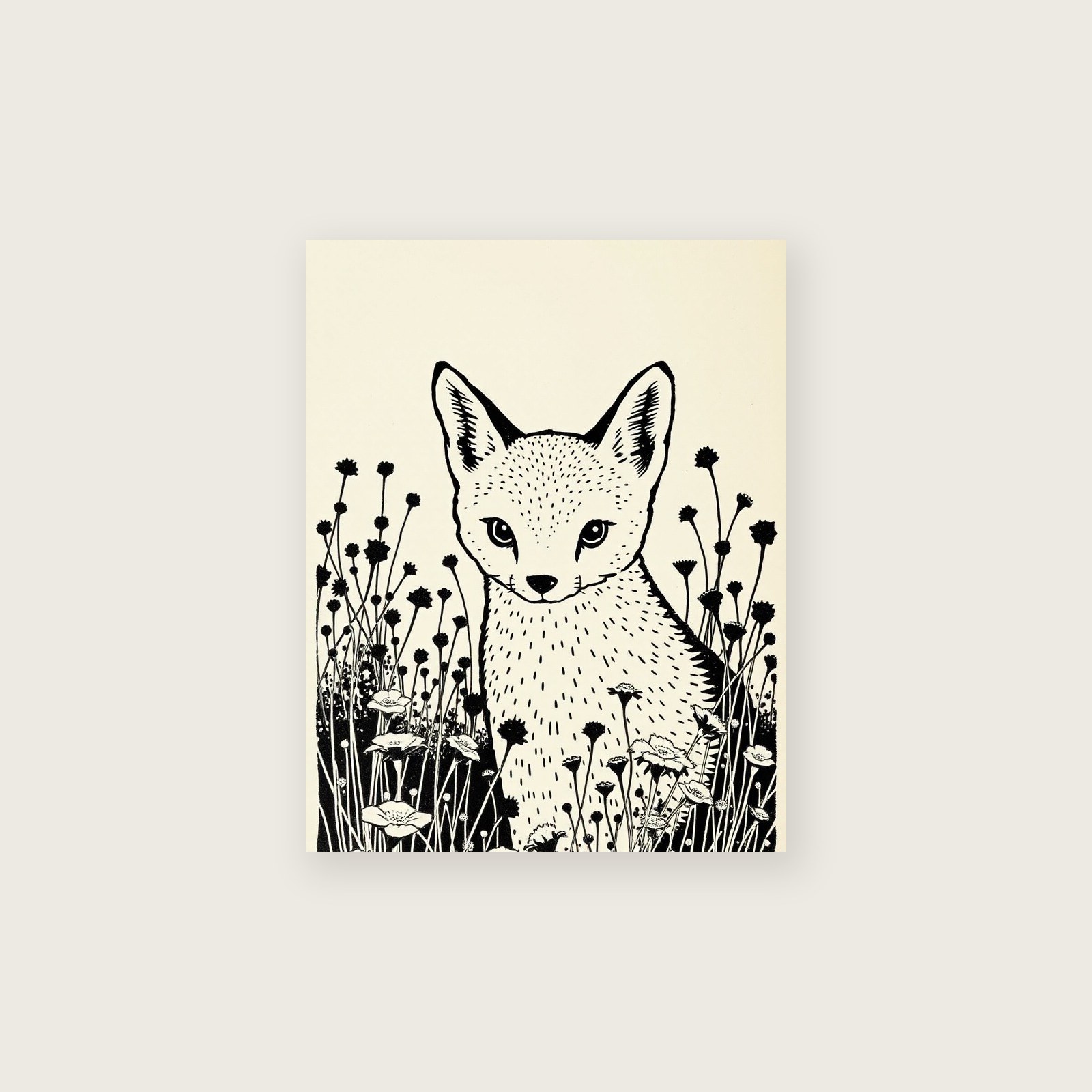 Linocut Print of Shikoku - Two Tone Animal Wall Art - Unframed Print, A3