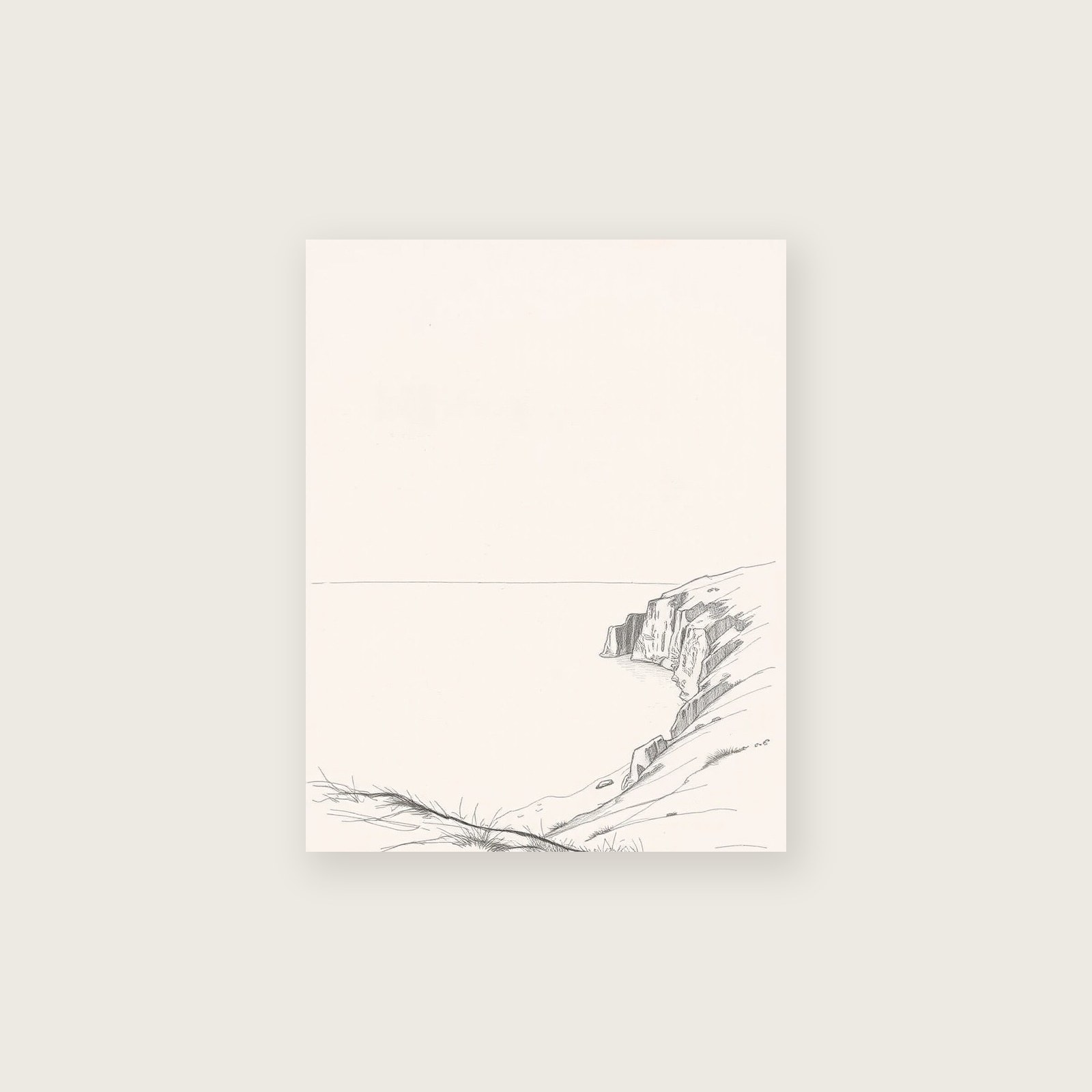 Framed Pencil Sketch Print of Lulworth Cove - Neutral & Beige Landscape Wall Art, unframed print