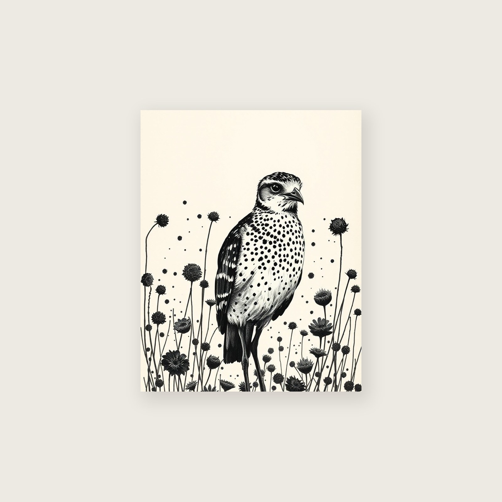 Framed Ink Wash Print of Curlew - Black & White Animal Wall Art, unframed print