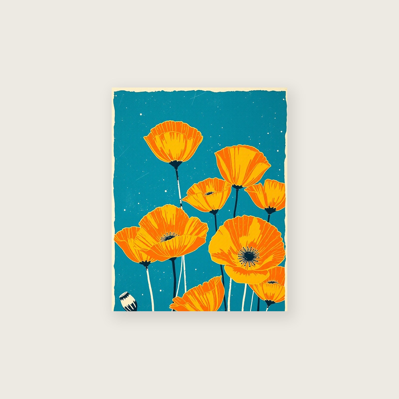 Yellow Horned Poppy Linocut Wall Art - Bold Colour Print - Unframed Print, A3