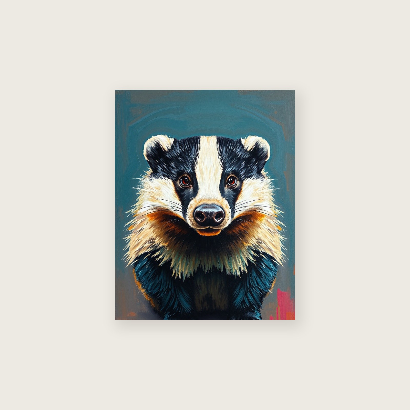 Impasto Print of Badger - Colourful Animal Wall Art - Unframed Print, A3