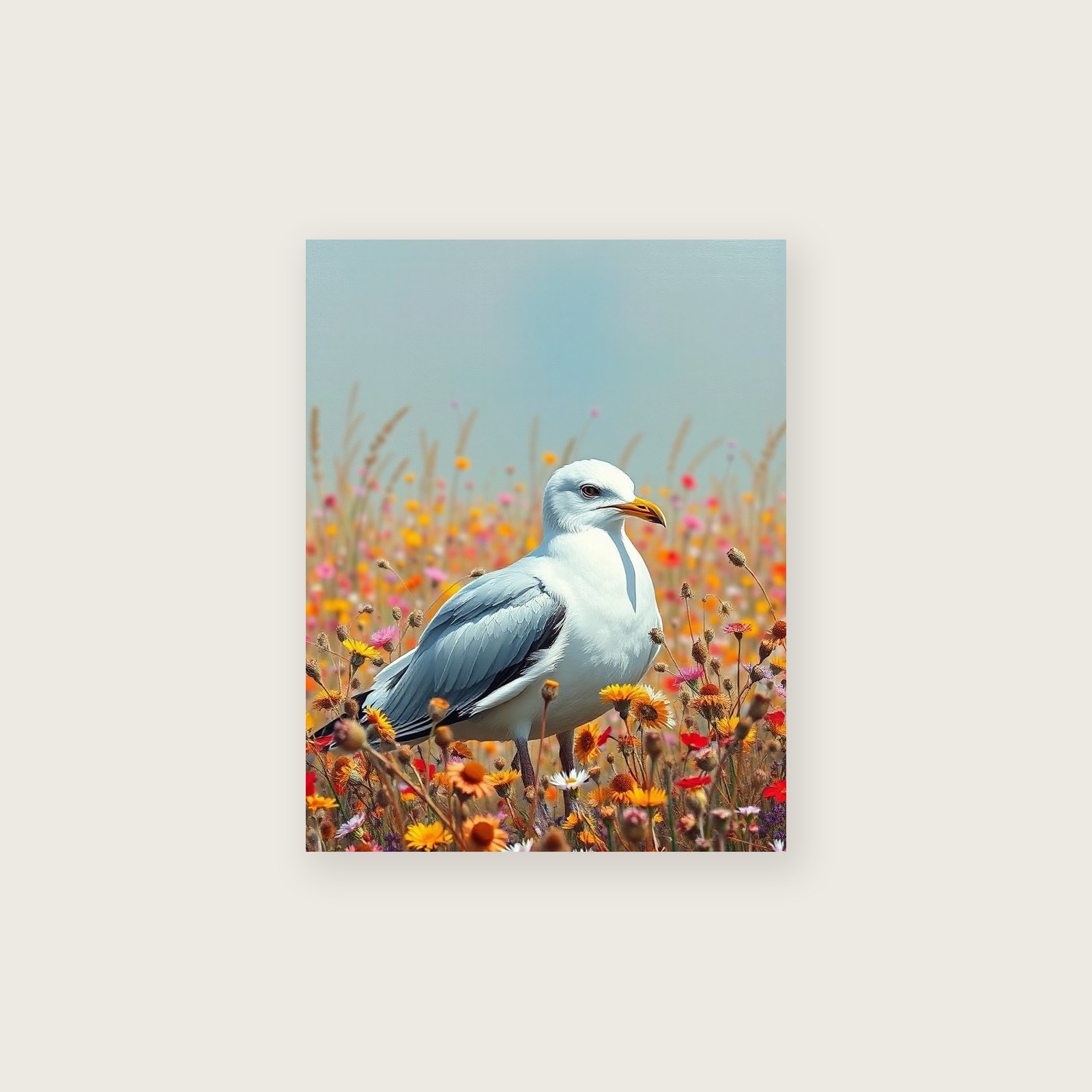 Framed Palette Knife Print of Herring Gull - Colourful Animal Wall Art, unframed print