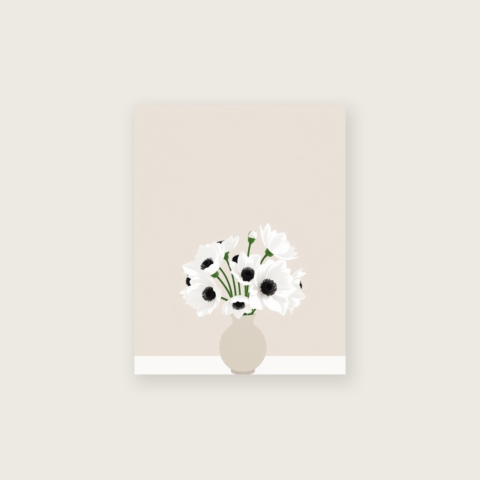 White Anemones Botanical Wall Art - Two Tone Screen Print - Unframed Print, A3