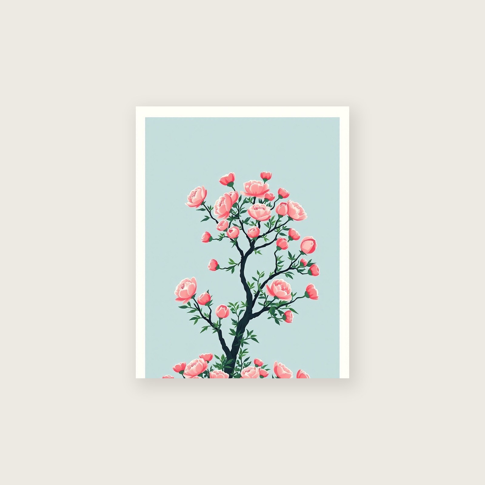 Screen Print of Peony Tree - Two Tone Botanical Wall Art - Unframed Print, A3