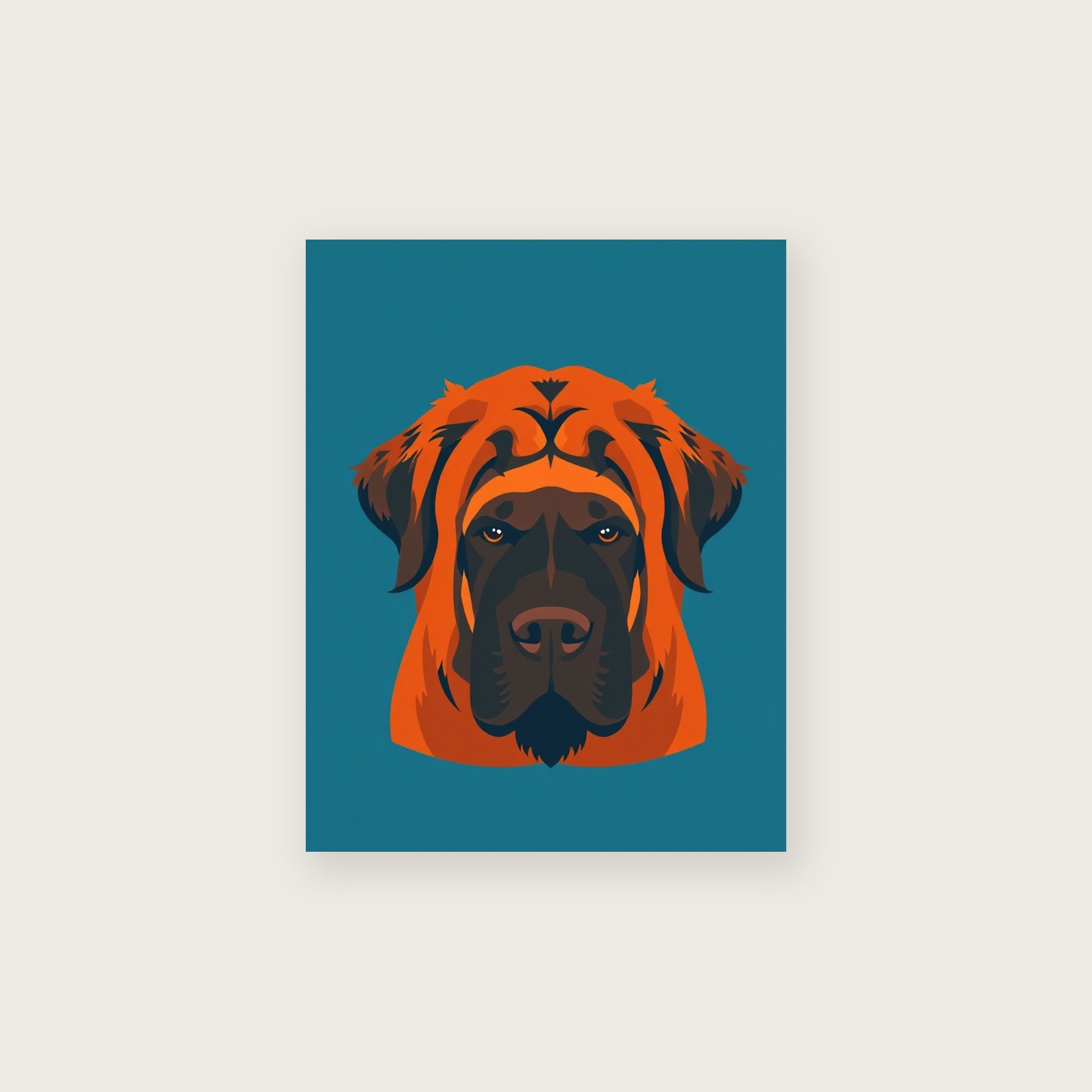 Framed Screen Print of Tibetan Mastiff - Bold Colour Animal Wall Art, unframed print