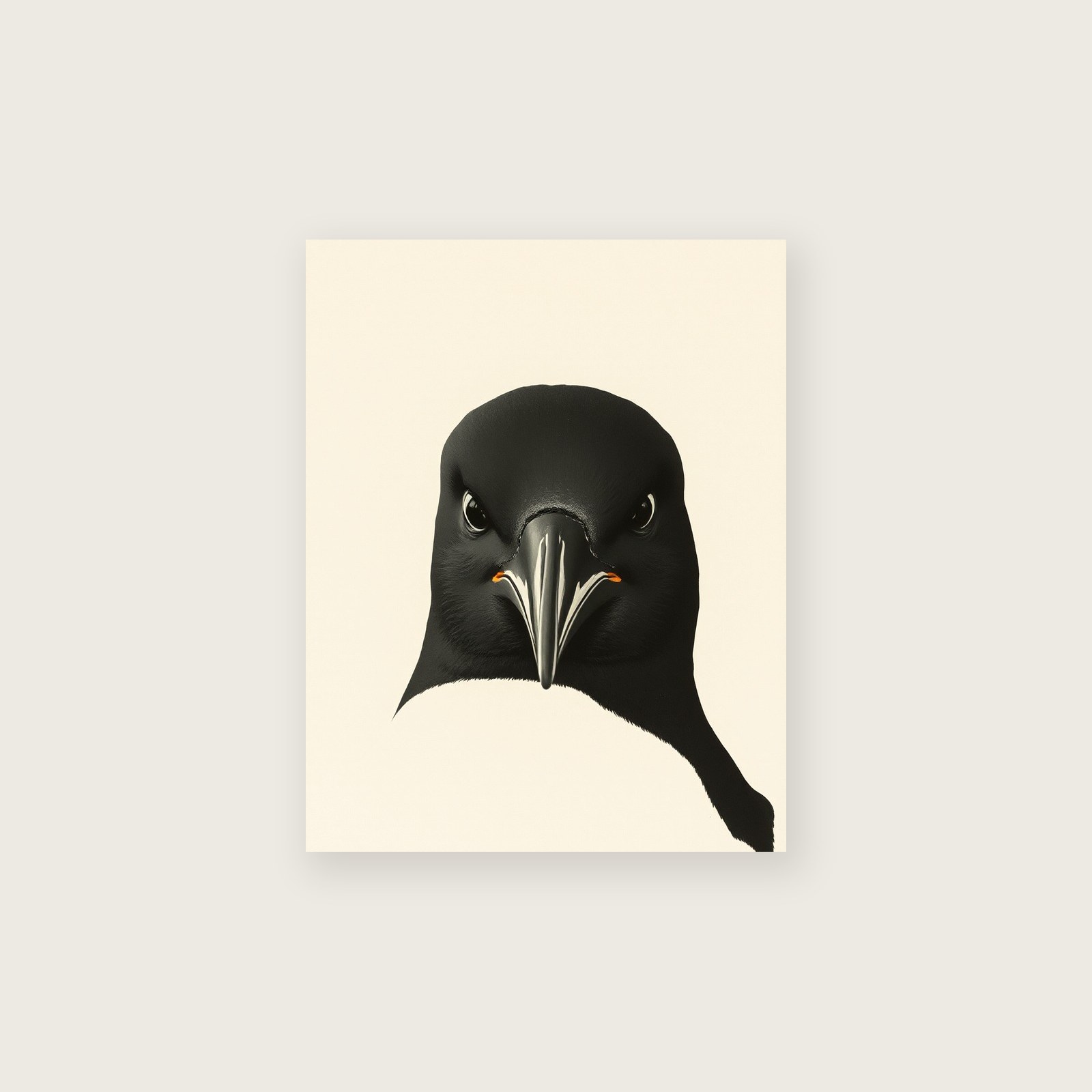 Black Guillemot Monotype Print - Neutral & Beige Animal Wall Art - Unframed Print, A3