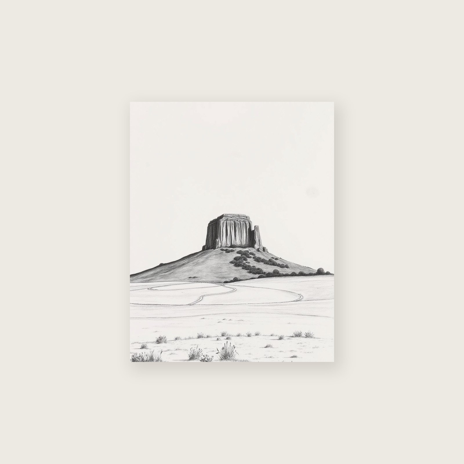 Glastonbury Tor - Framed Charcoal Landscape Print in Black & White, unframed print