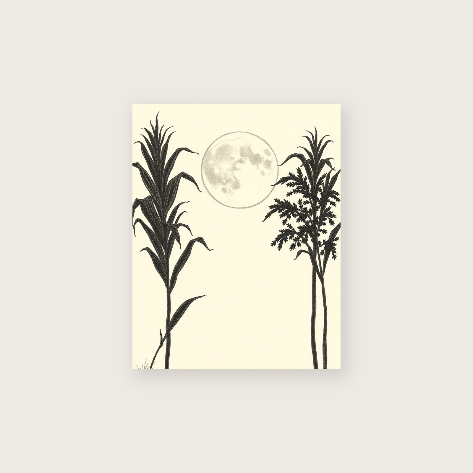A Corn Moon in September Pencil Sketch Wall Art - Framed Neutral & Beige Print, unframed print