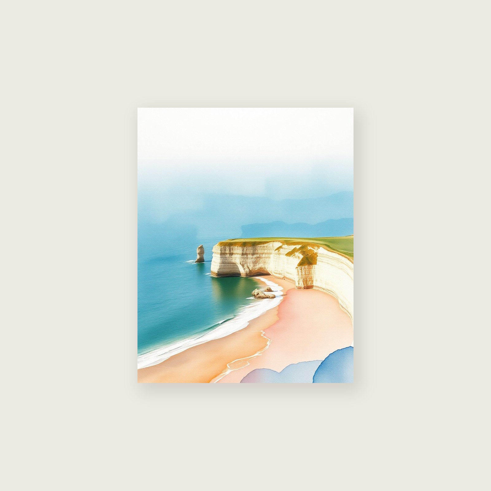 Three Cliffs Bay - Framed Watercolour Landscape Print in Two Tone, unframed print