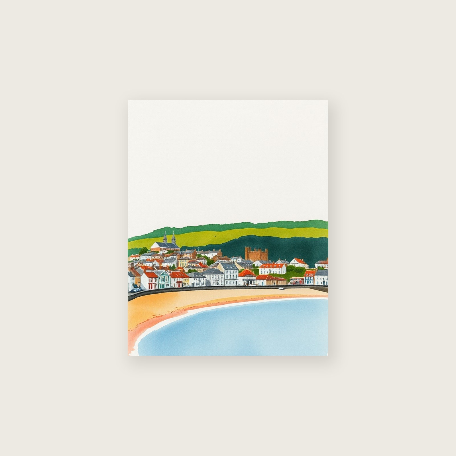 Holywell Bay Watercolour Wall Art - Framed Two Tone Print, unframed print