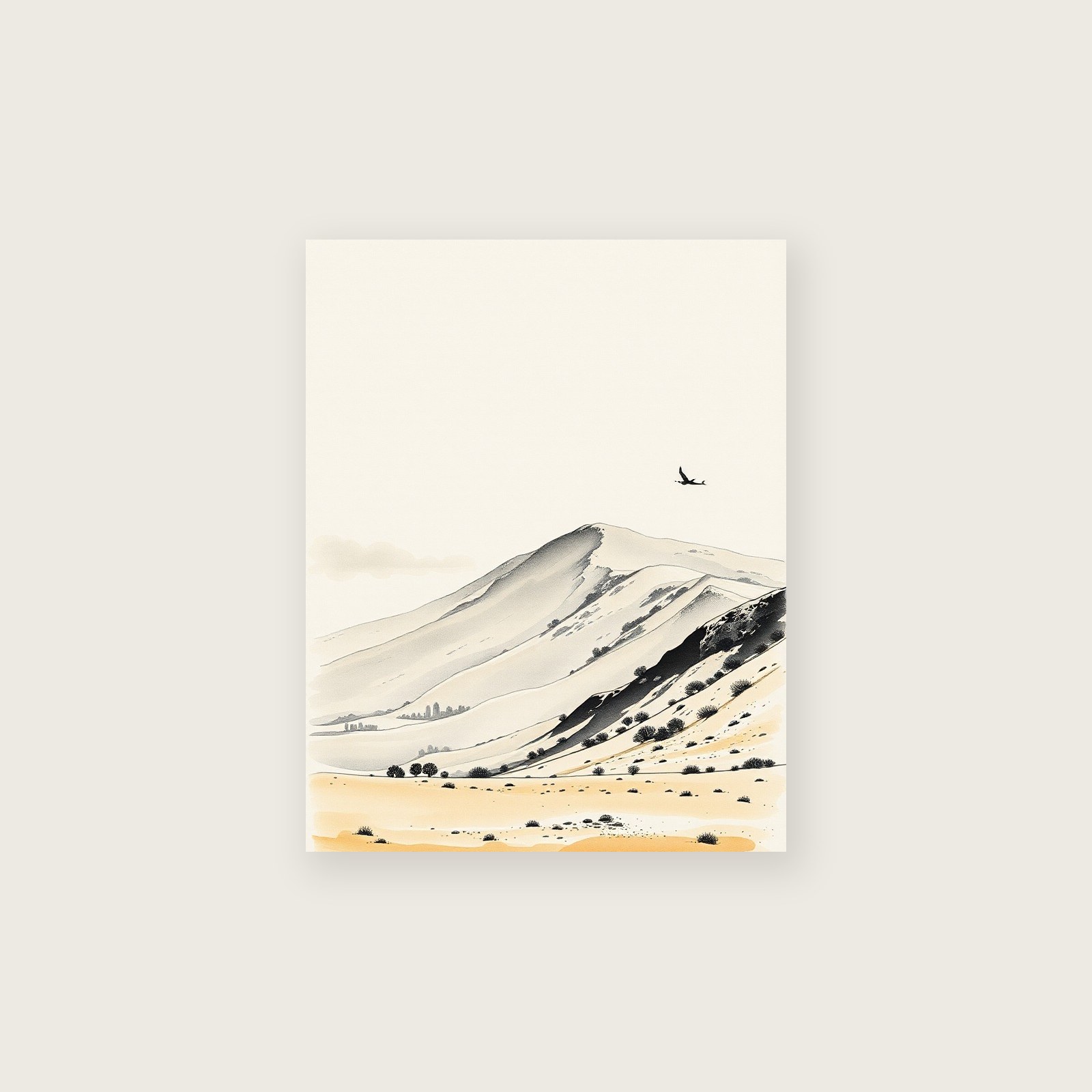 The Brecon Beacons Ink Wash Wall Art - Neutral & Beige Print - Unframed Print, A3