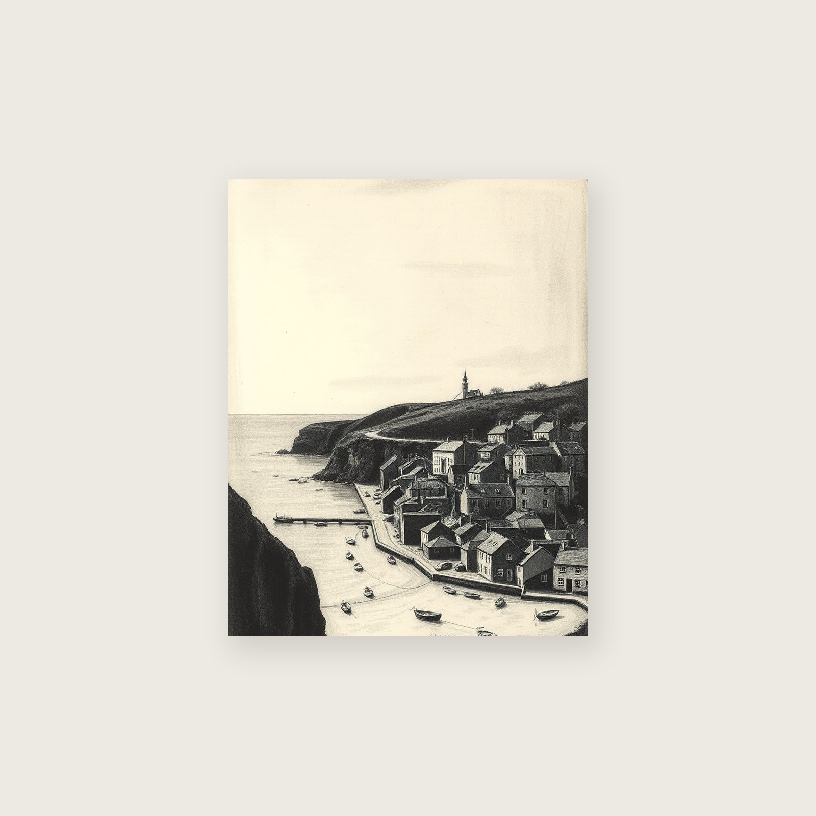 Framed Charcoal Print of Lizard Point - Black & White Landscape Wall Art, unframed print