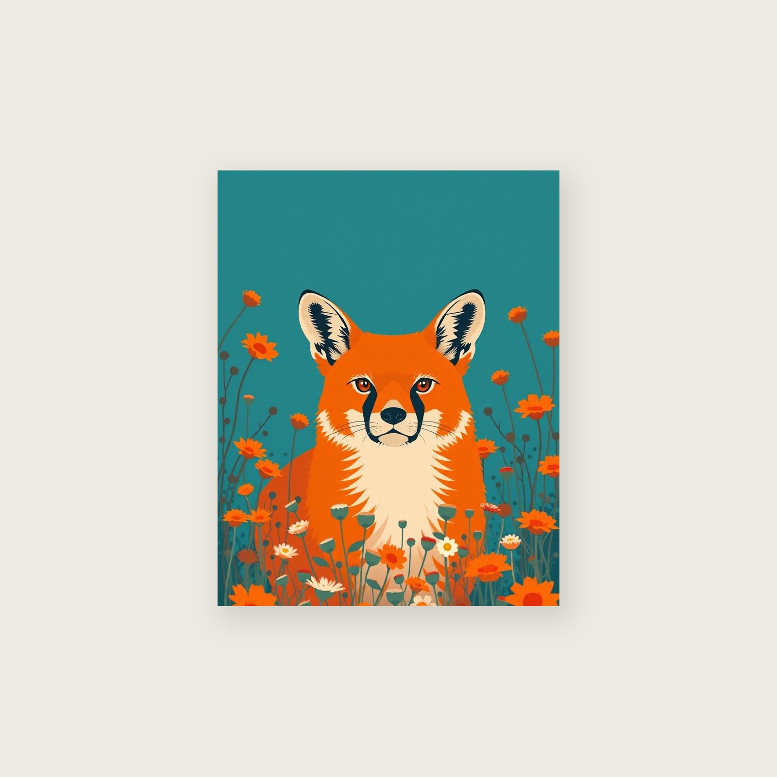 Framed Screen Print of Kishu Ken - Bold Colour Animal Wall Art, unframed print