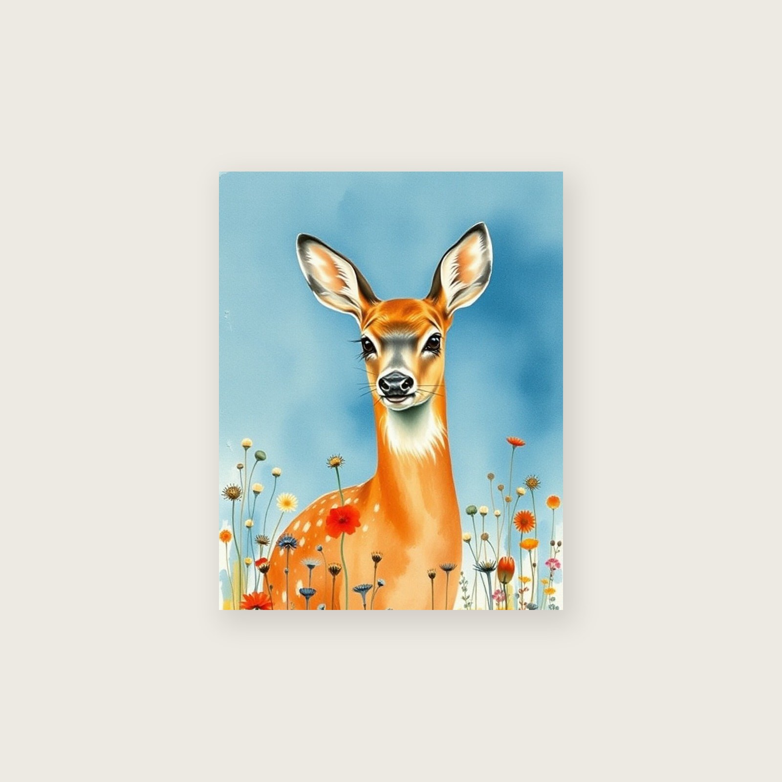 Roe Deer Watercolour Print - Bold Colour Animal Wall Art - Unframed Print, A3