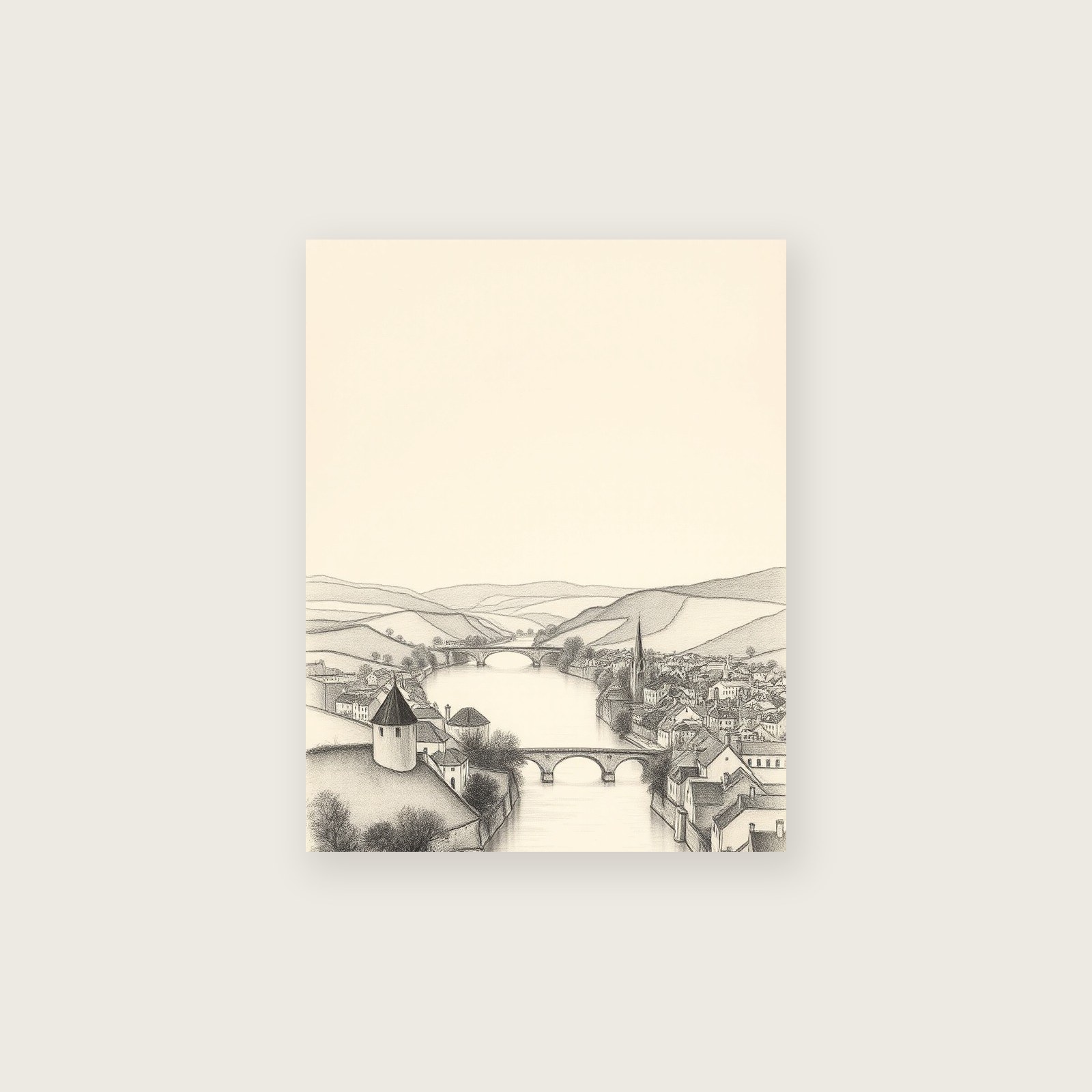 Framed Charcoal Print of The River Dart - Black & White Landscape Wall Art, unframed print