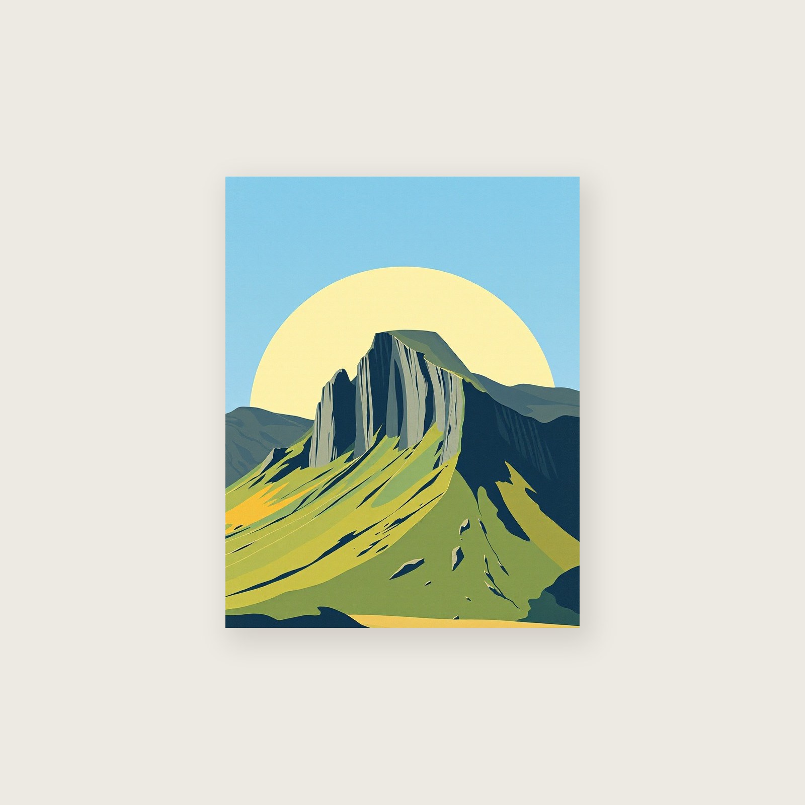 Great Gable Gouache Print - Framed Two Tone Landscape Wall Art, unframed print