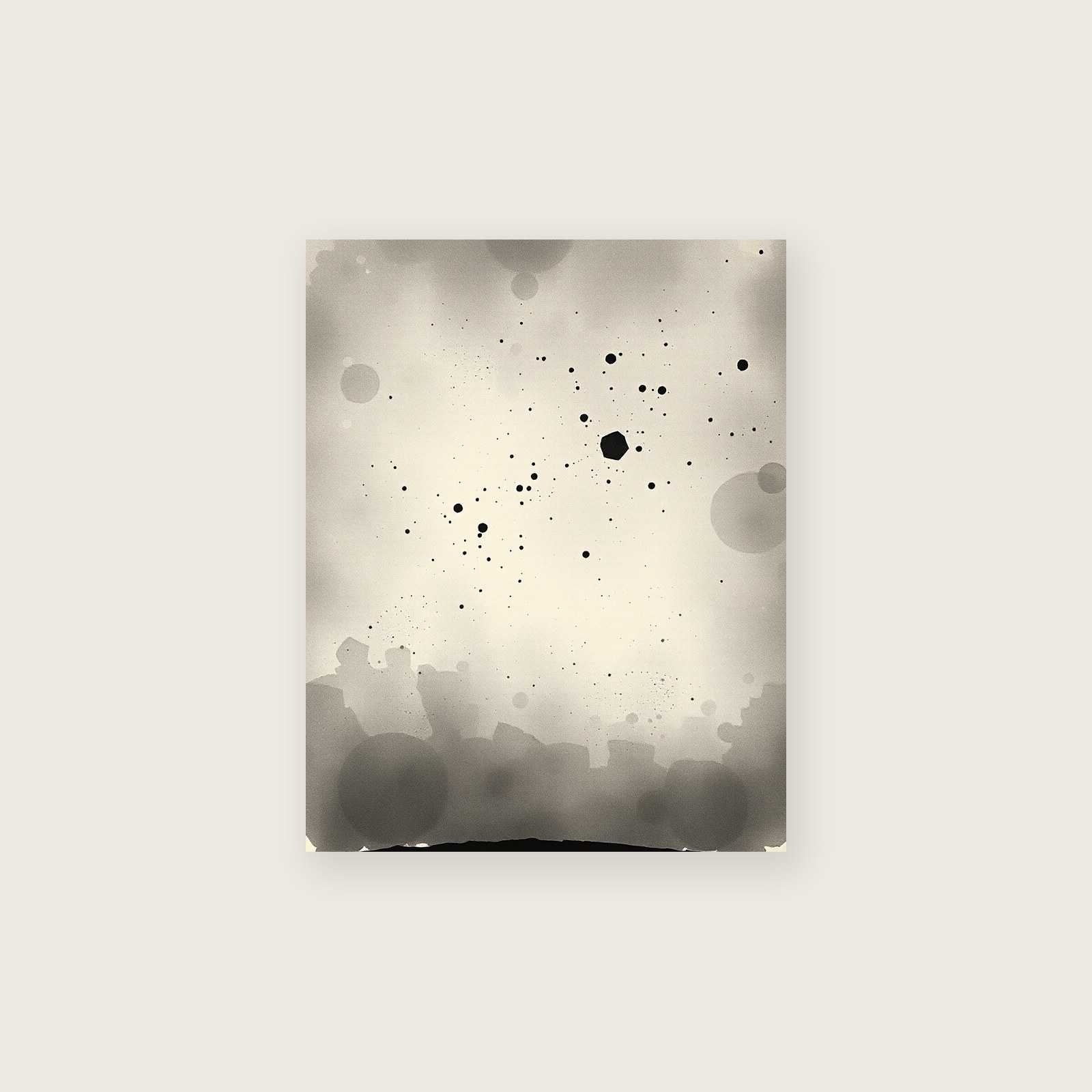 The Winter Hexagon - Framed Ink Wash Celestial Print in Black & White, unframed print