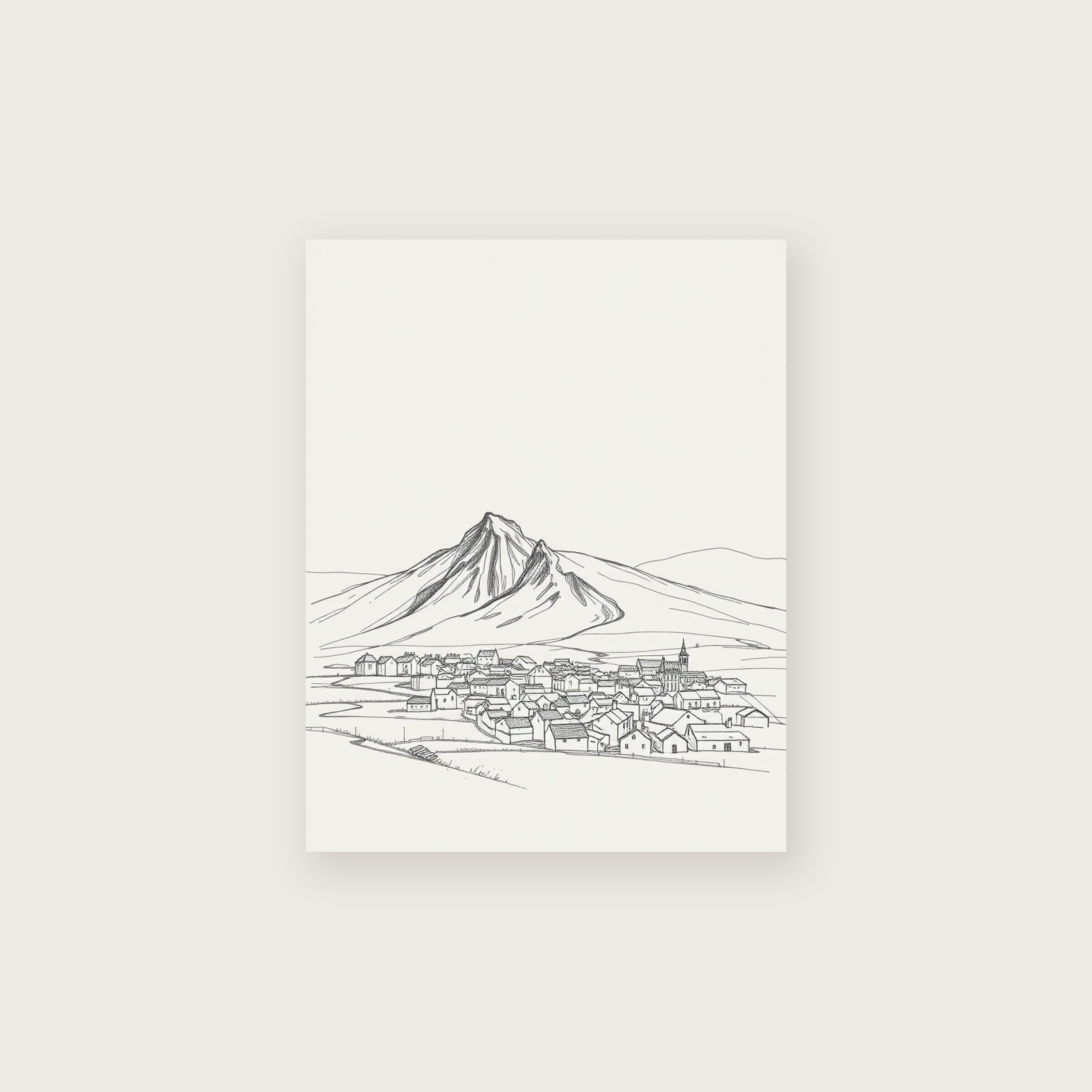 Crib Goch Pencil Sketch Print - Neutral & Beige Landscape Wall Art - Unframed Print, A3