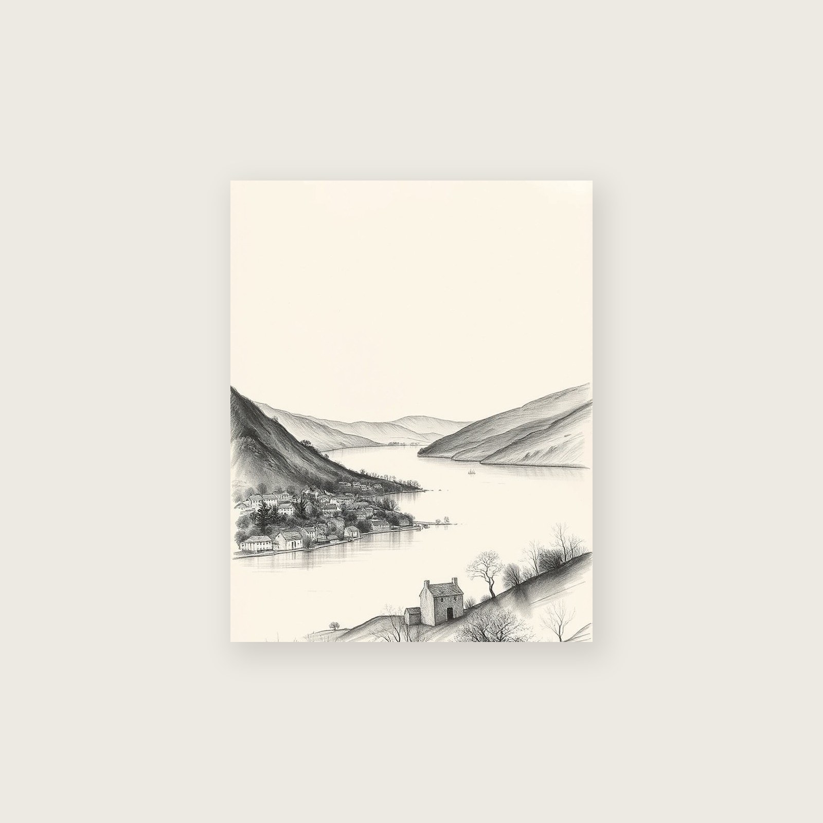 Ullswater Charcoal Print - Framed Black & White Landscape Wall Art, unframed print