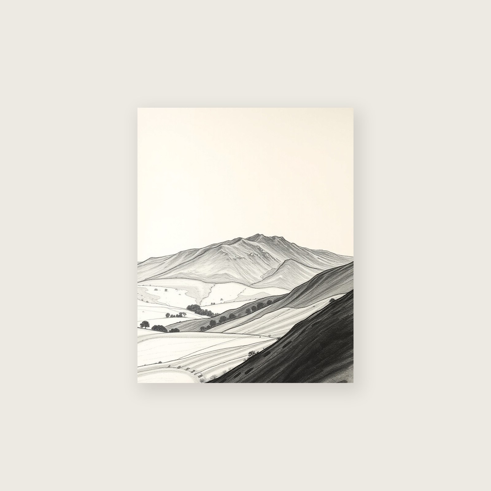 Charcoal Print of The Peak District - Black & White Landscape Wall Art - Unframed Print, A3