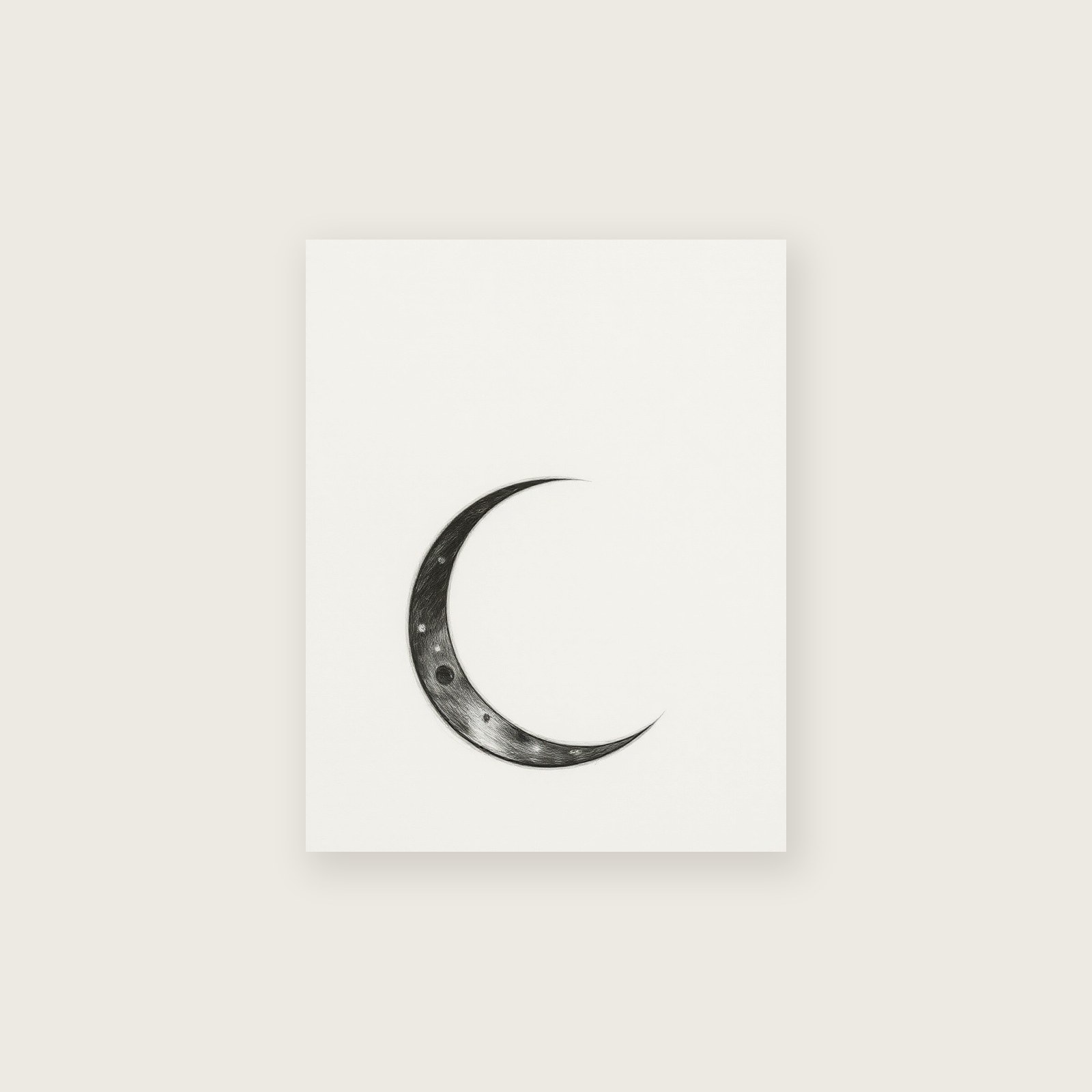 Framed Charcoal Print of A Waning Crescent Moon - Black & White Celestial Wall Art, unframed print