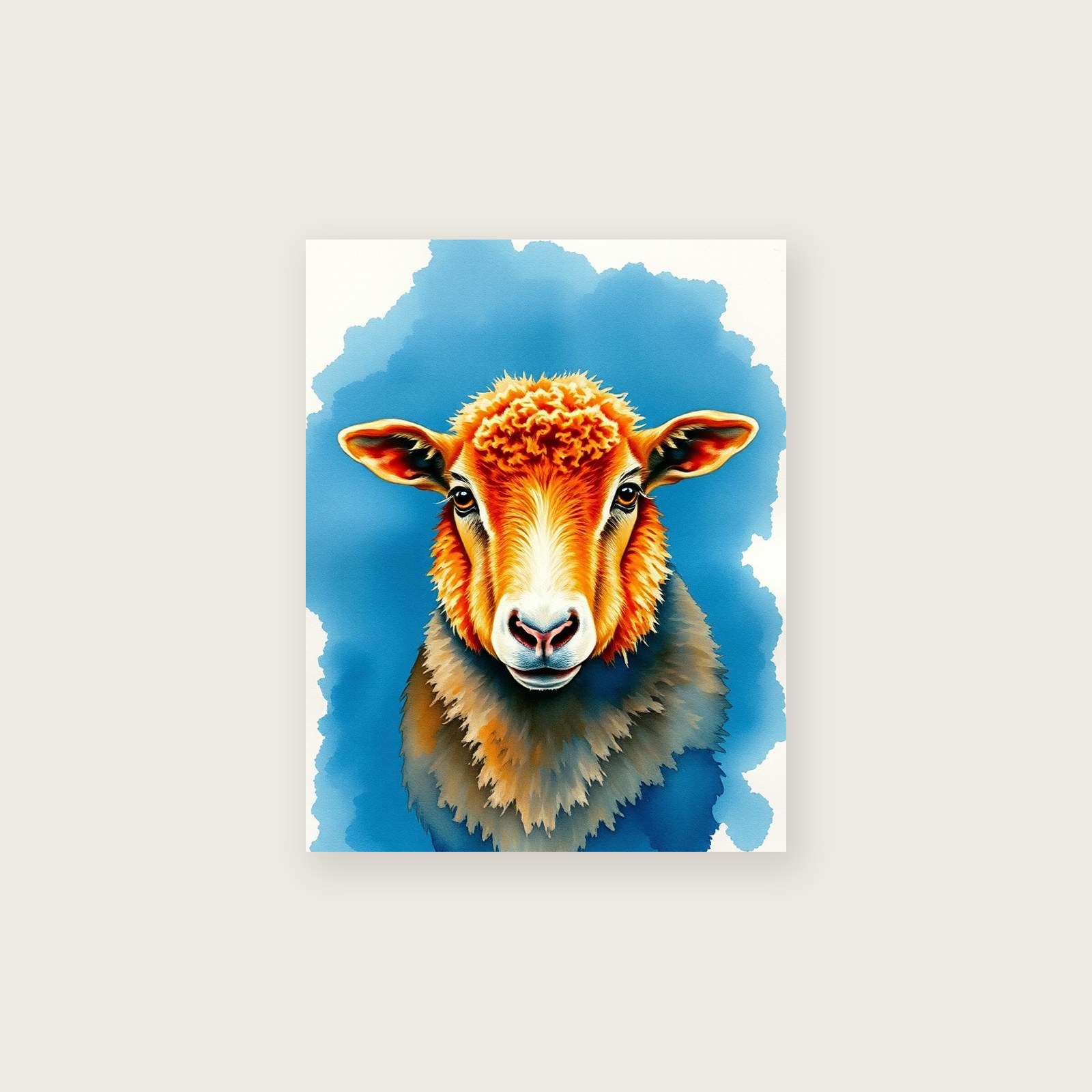 Valais Blacknose Sheep Watercolour Print - Framed Bold Colour Animal Wall Art, unframed print