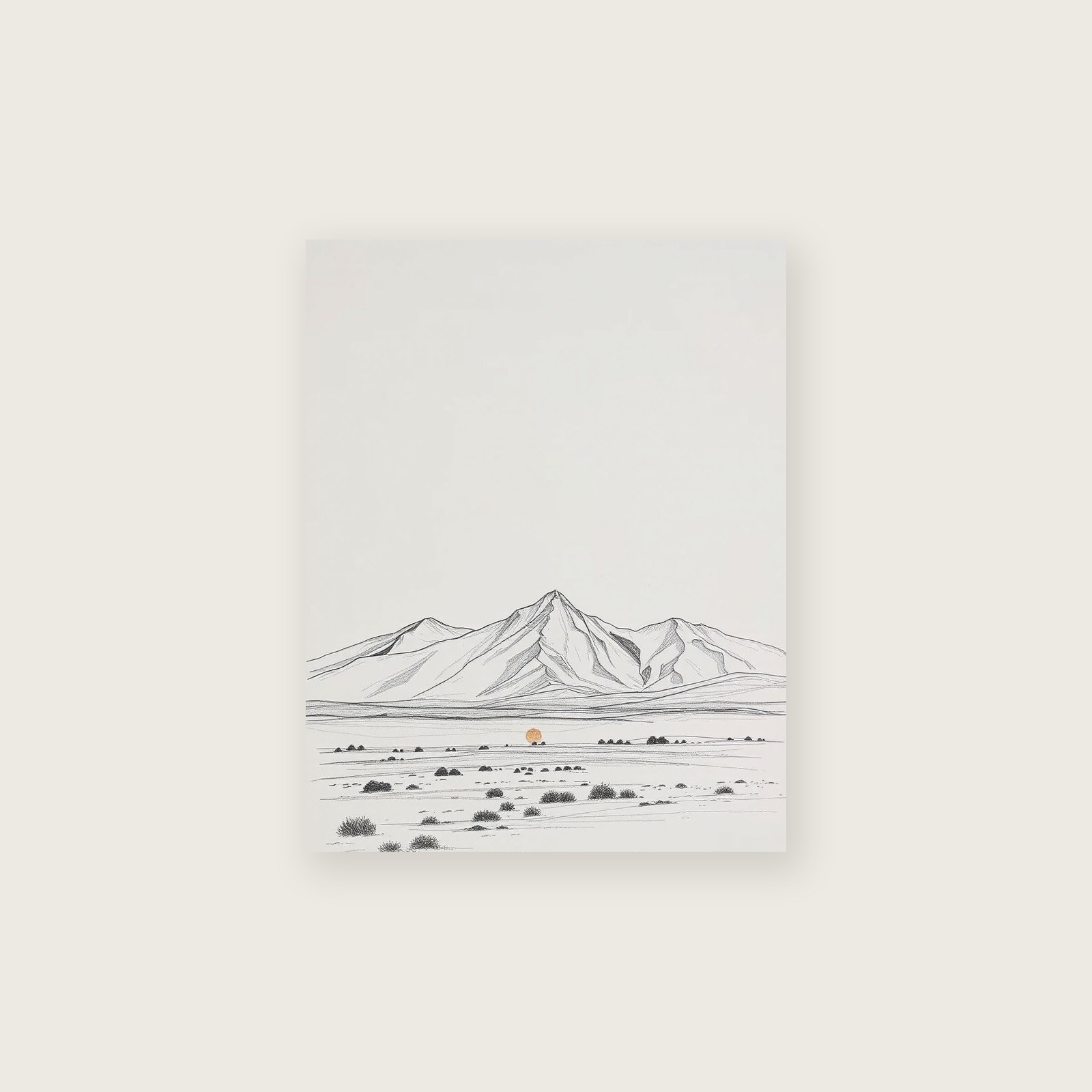 The Cairngorms - Framed Pencil Sketch Landscape Print in Neutral & Beige, unframed print